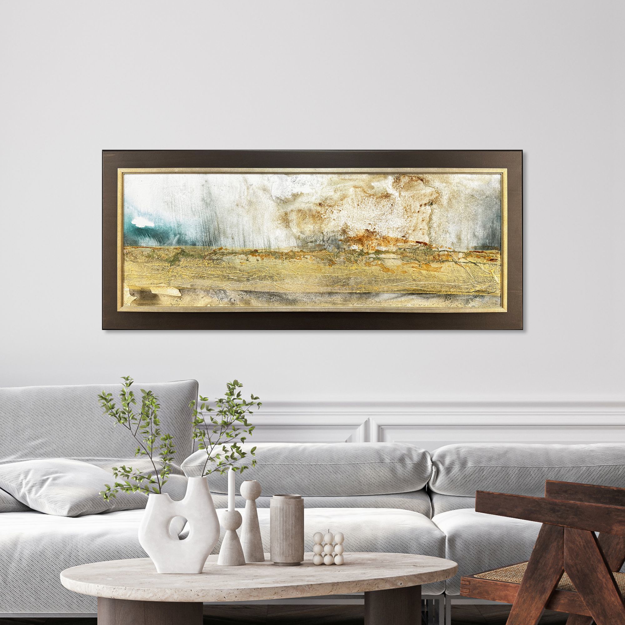 Ink Impressions Brown and Beige and Metallic and Turquoise Wall Sculpture, The Studio