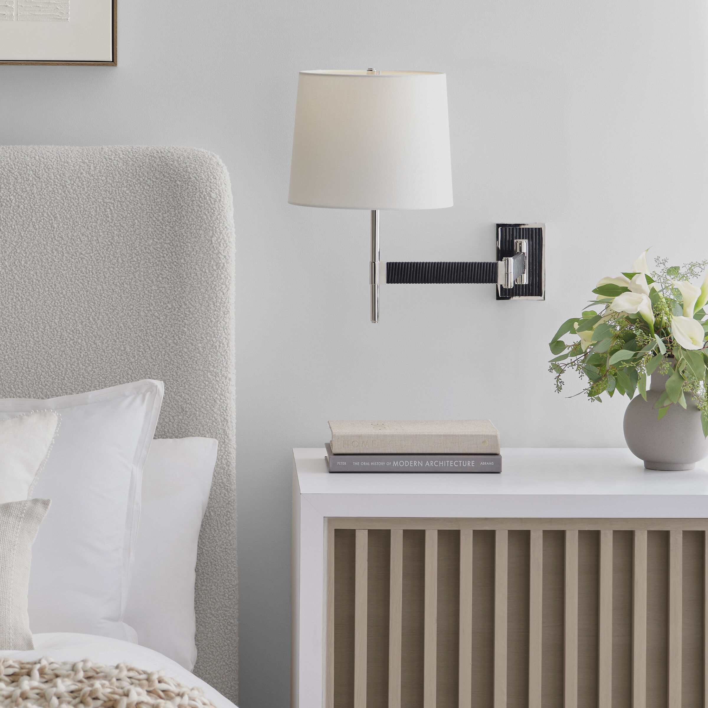 Suzanne Kasler Elle 22.25 inch 15.00 watt Polished Nickel and Black Rattan Swing Arm Sconce Wall Light