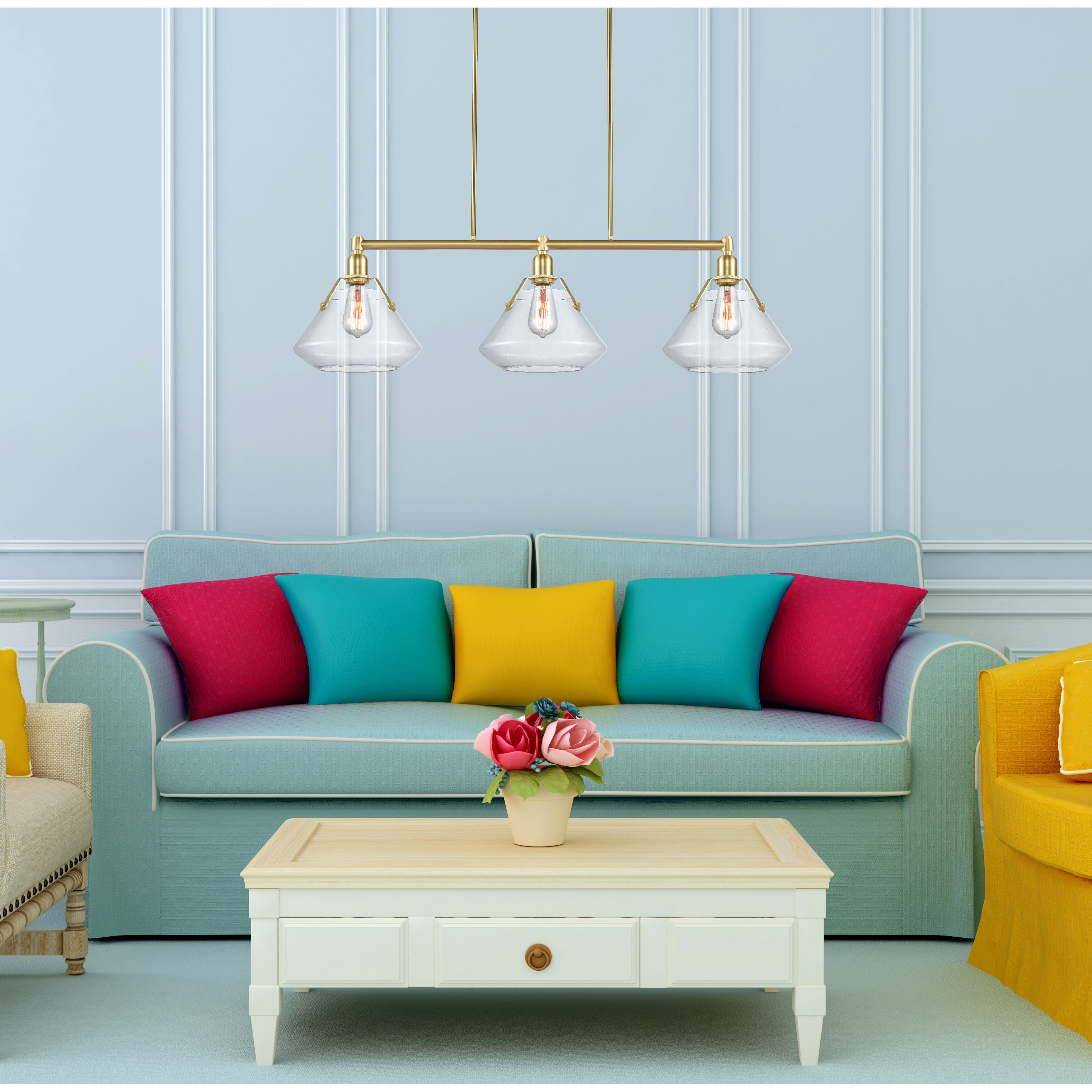 Luna 3 Light 41.75 inch Satin Brass Island Light Ceiling Light