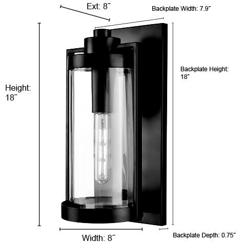 Braselton 1 Light 18 inch Powder Coated Black Outdoor Wall Sconce