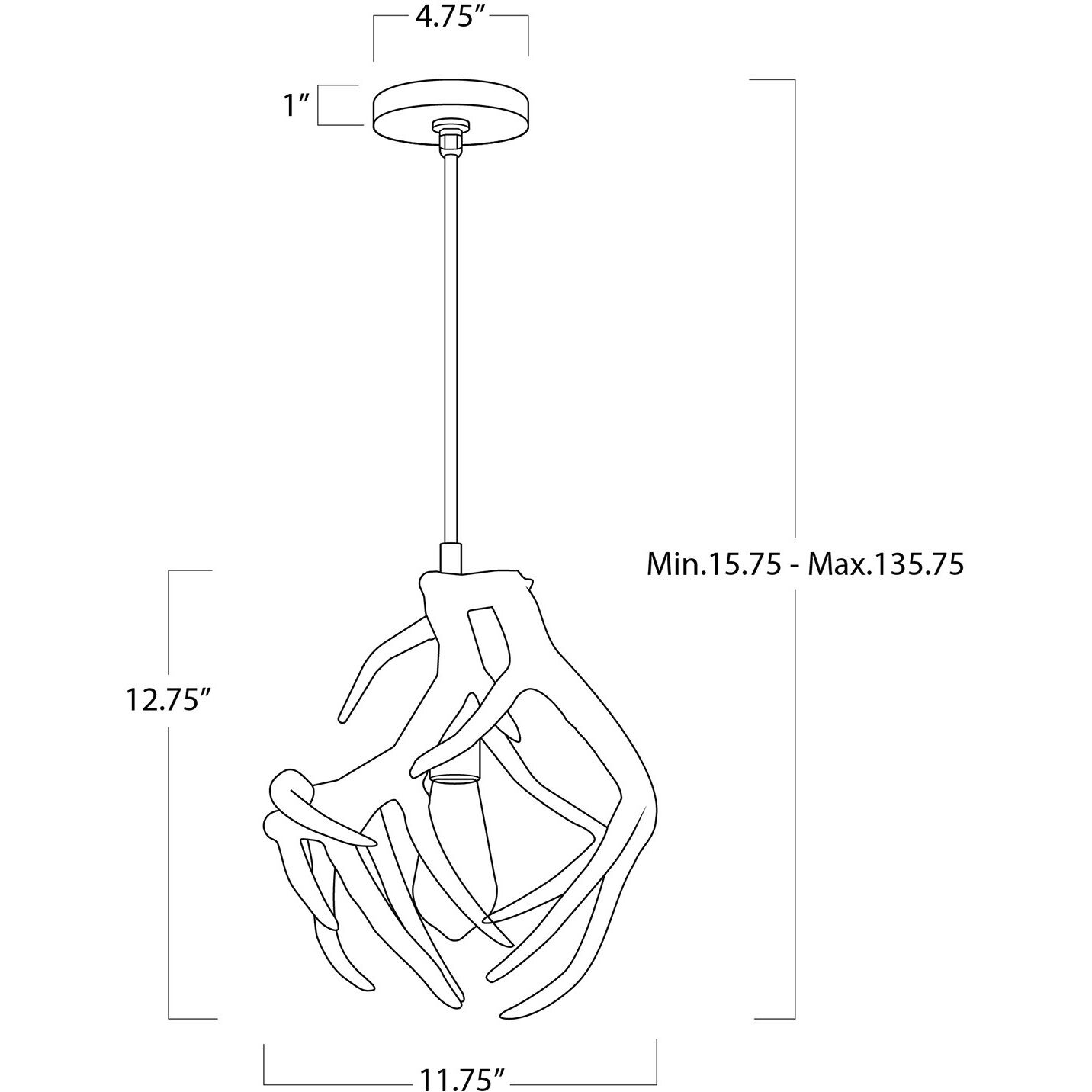 Waylon 1 Light 11.75 inch White Pendant Ceiling Light, Antler