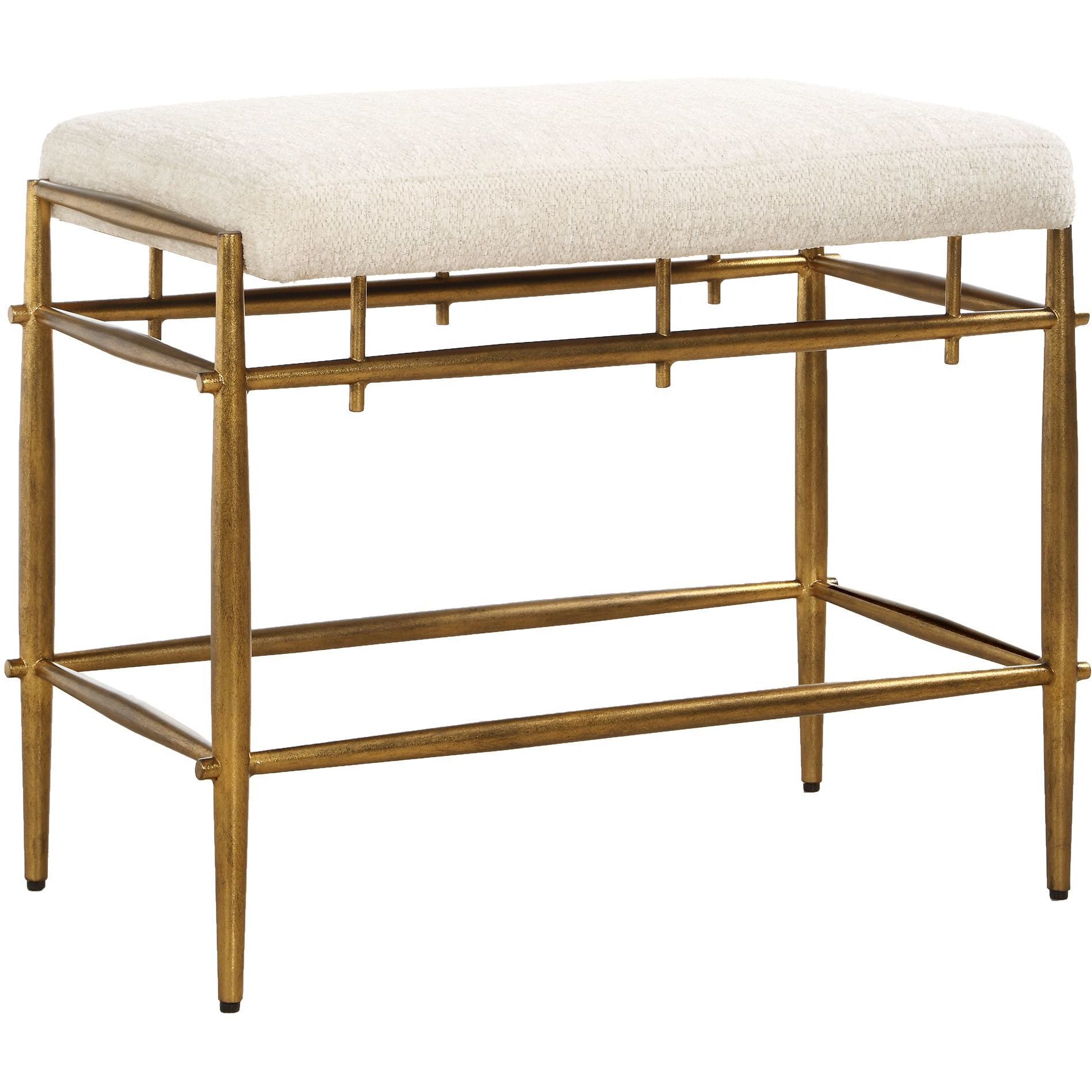 Karleen Antique Brass and Ivory Chenille Bench