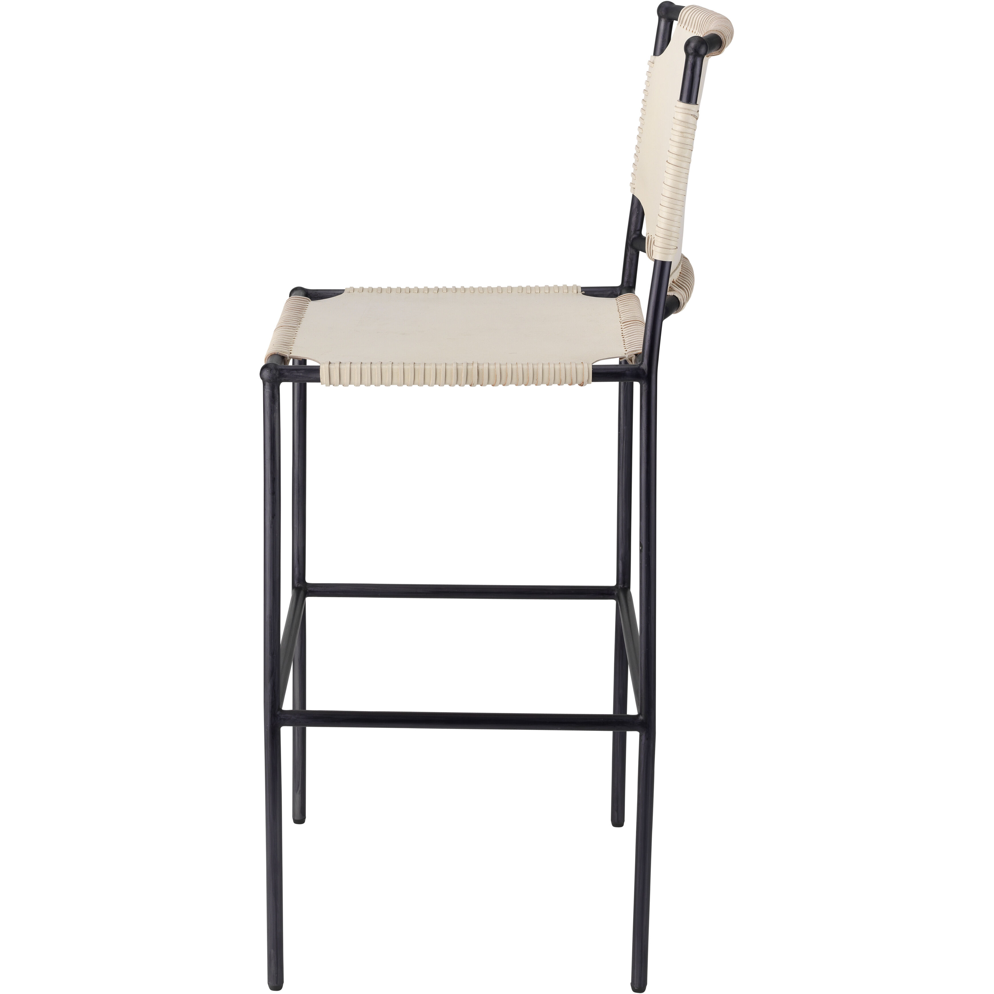 Asher 42 inch Off-White Leather & Black Metal Bar Stool