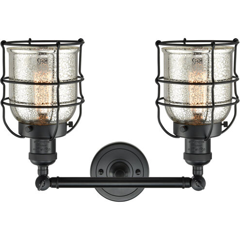 Franklin Restoration Small Bell Cage LED 16 inch Matte Black Bath Vanity Light Wall Light in Silver Plated Mercury Glass, Franklin Restoration