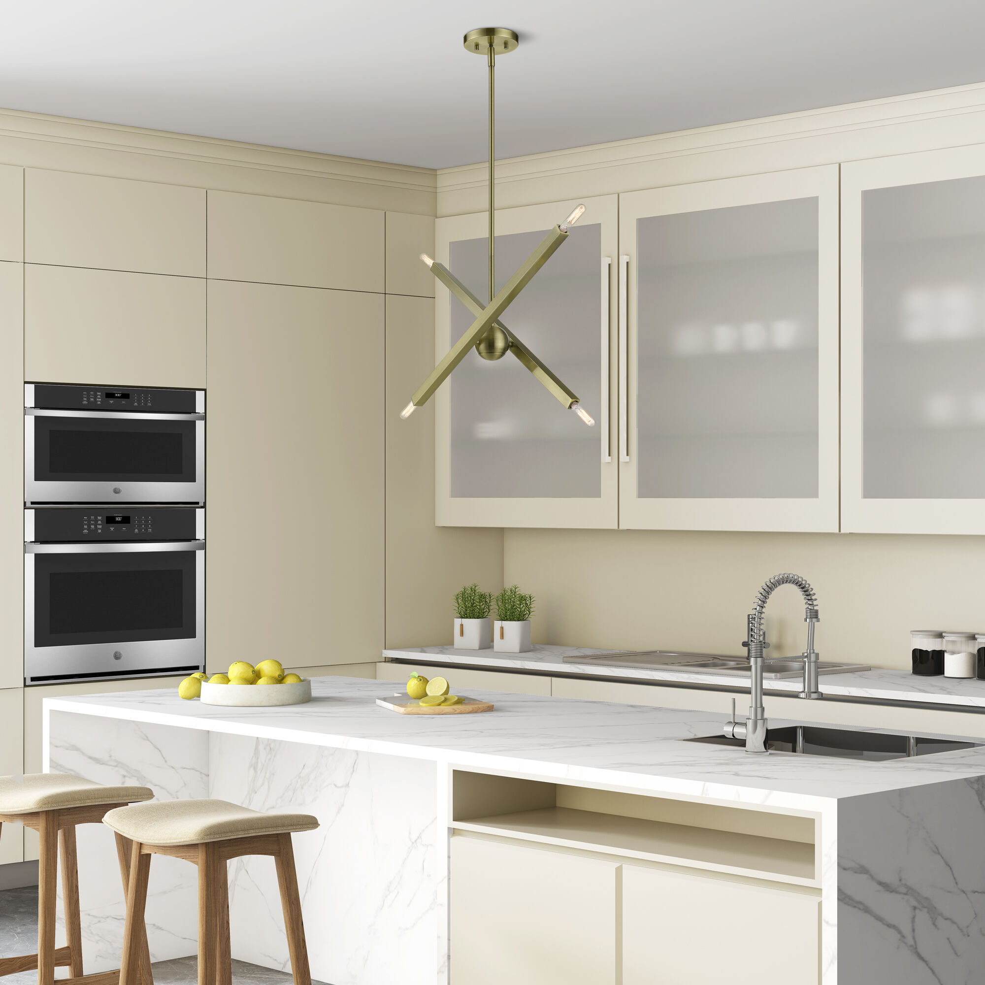 Monaco 4 Light 28 inch Antique Brass Linear Chandelier Ceiling Light