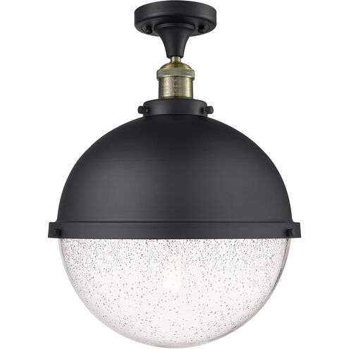 Franklin Restoration Hampden 1 Light 12.88 inch Black Antique Brass Semi-Flush Mount Ceiling Light in Seedy Glass
