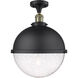 Franklin Restoration Hampden 1 Light 12.88 inch Black Antique Brass Semi-Flush Mount Ceiling Light in Seedy Glass