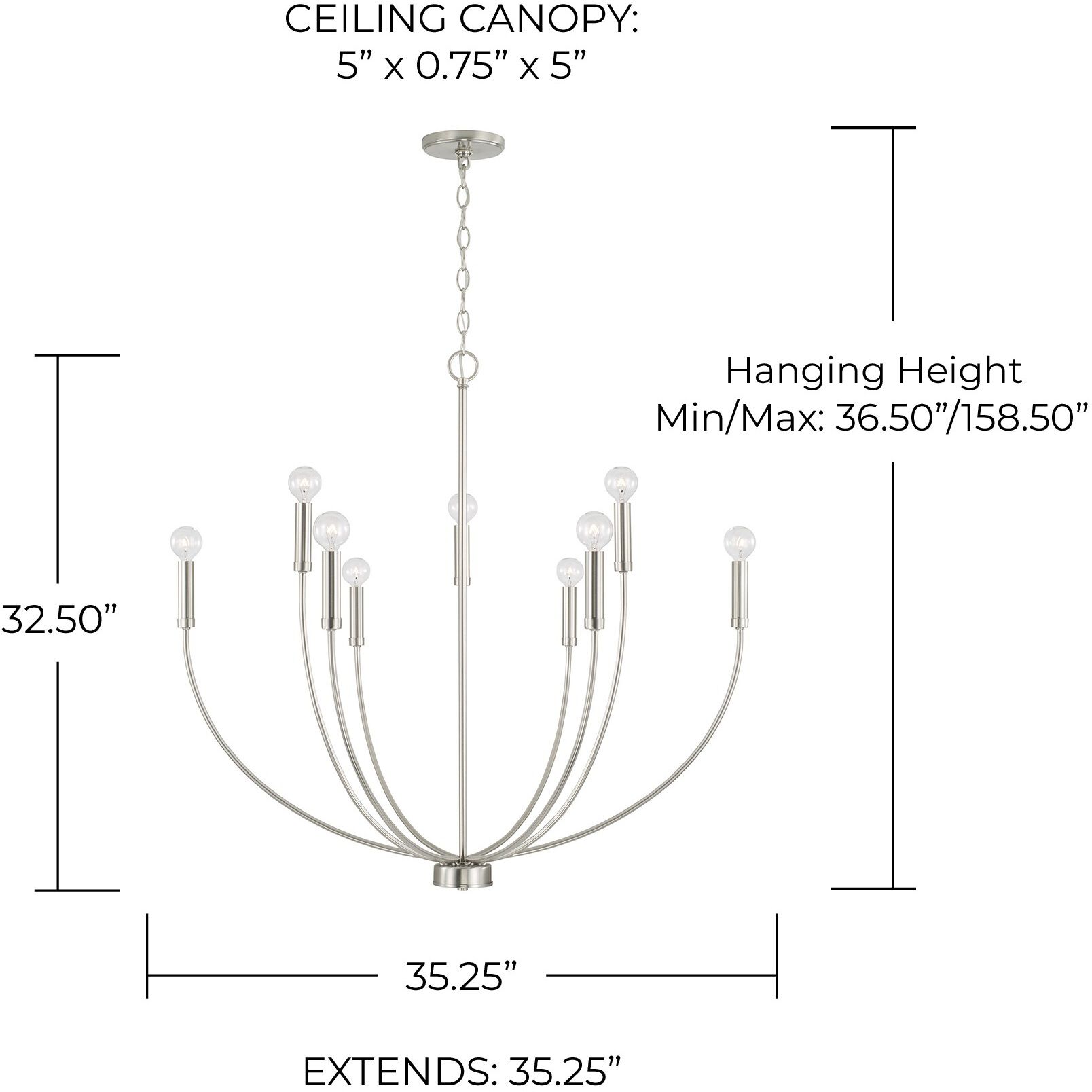 Ansley 9 Light 35.25 inch Brushed Nickel Chandelier Ceiling Light