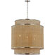 Marie Flanigan Linley LED 30 inch Polished Nickel and Natural Rattan Caning Hanging Shade Ceiling Light, Extra Large
