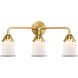 Nouveau 2 Small Canton 3 Light 23 inch Satin Gold Bath Vanity Light Wall Light in Matte White Glass