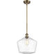 Ballston Cindyrella LED 12 inch Brushed Brass Mini Pendant Ceiling Light in Seedy Glass