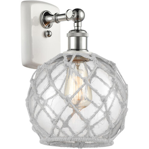 Ballston Farmhouse Rope LED 8 inch White and Polished Chrome Sconce Wall Light in Clear Glass with White Rope, Ballston