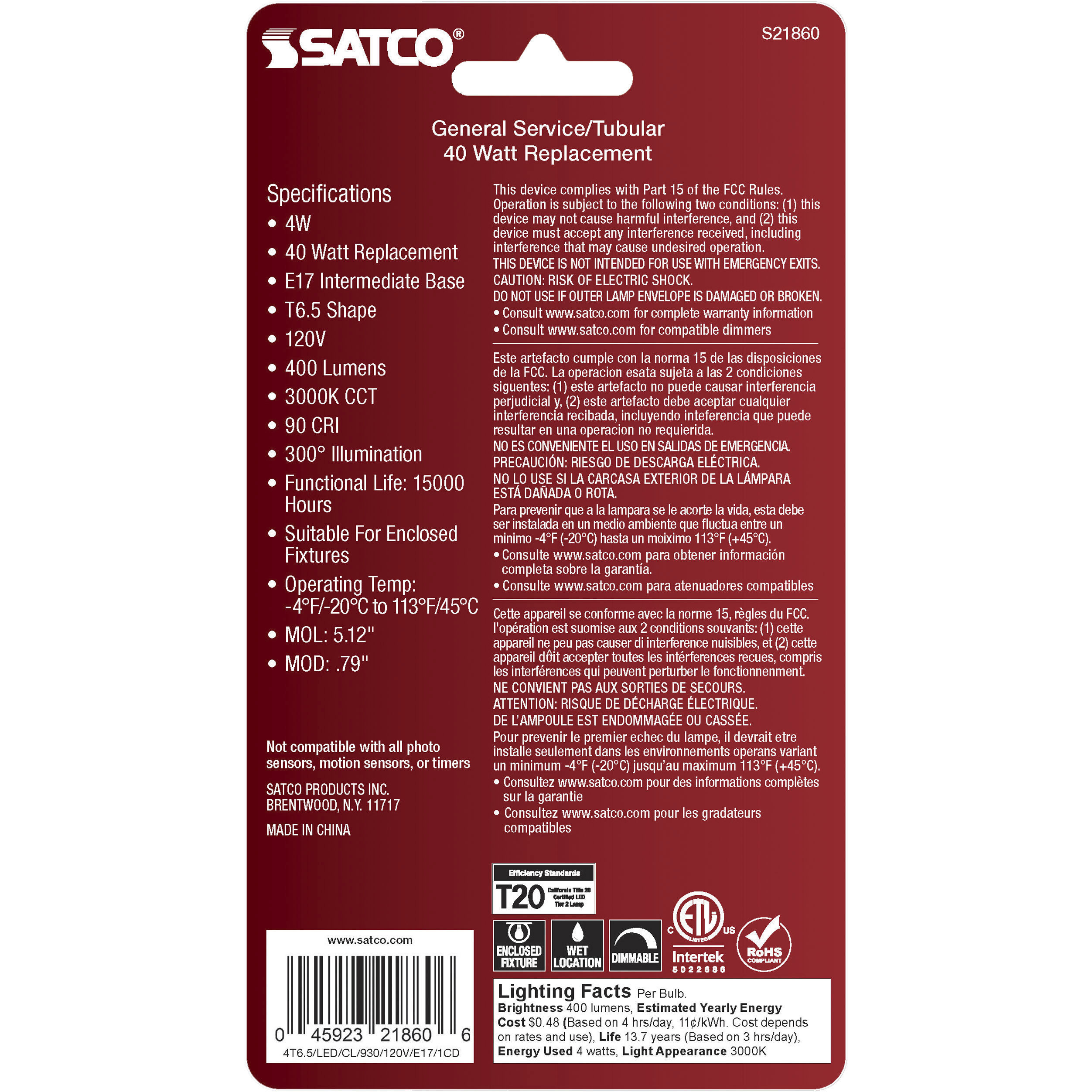 Lumos LED Intermediate 4 watt 120 3000K LED Filament, LED Filament