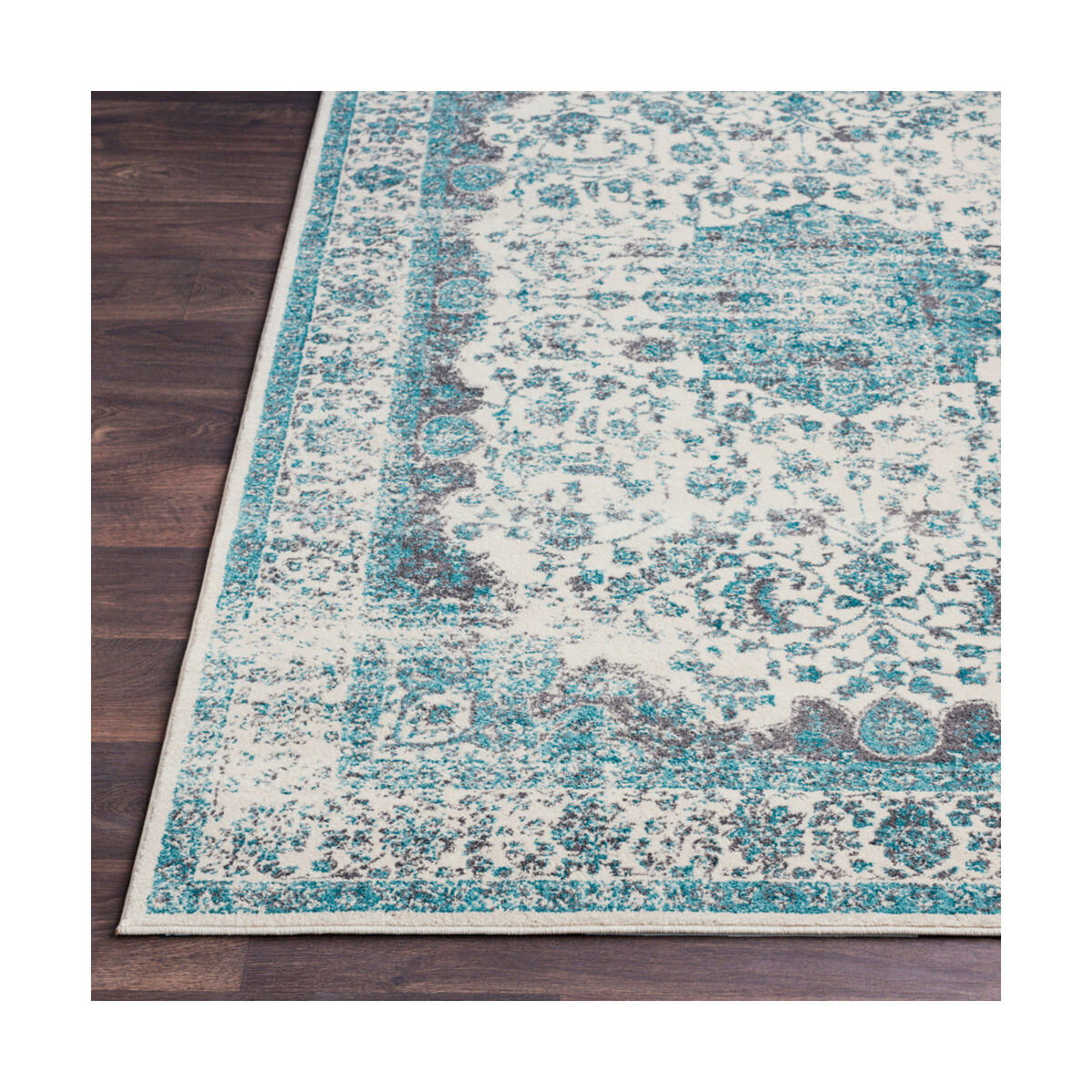 Aberdine 36 X 26 inch Aqua/Teal/Medium Gray/Ivory Rugs, Polypropylene