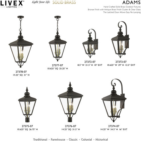 Adams 3 Light 10.63 inch Bronze with Antique Brass Finish Cluster Outdoor Large Wall Lantern Wall Light