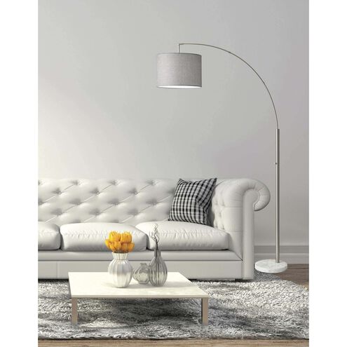 Bowery 100.00 watt Brushed Steel Arc Lamp Portable Light in Grey Tweed-Like Linen