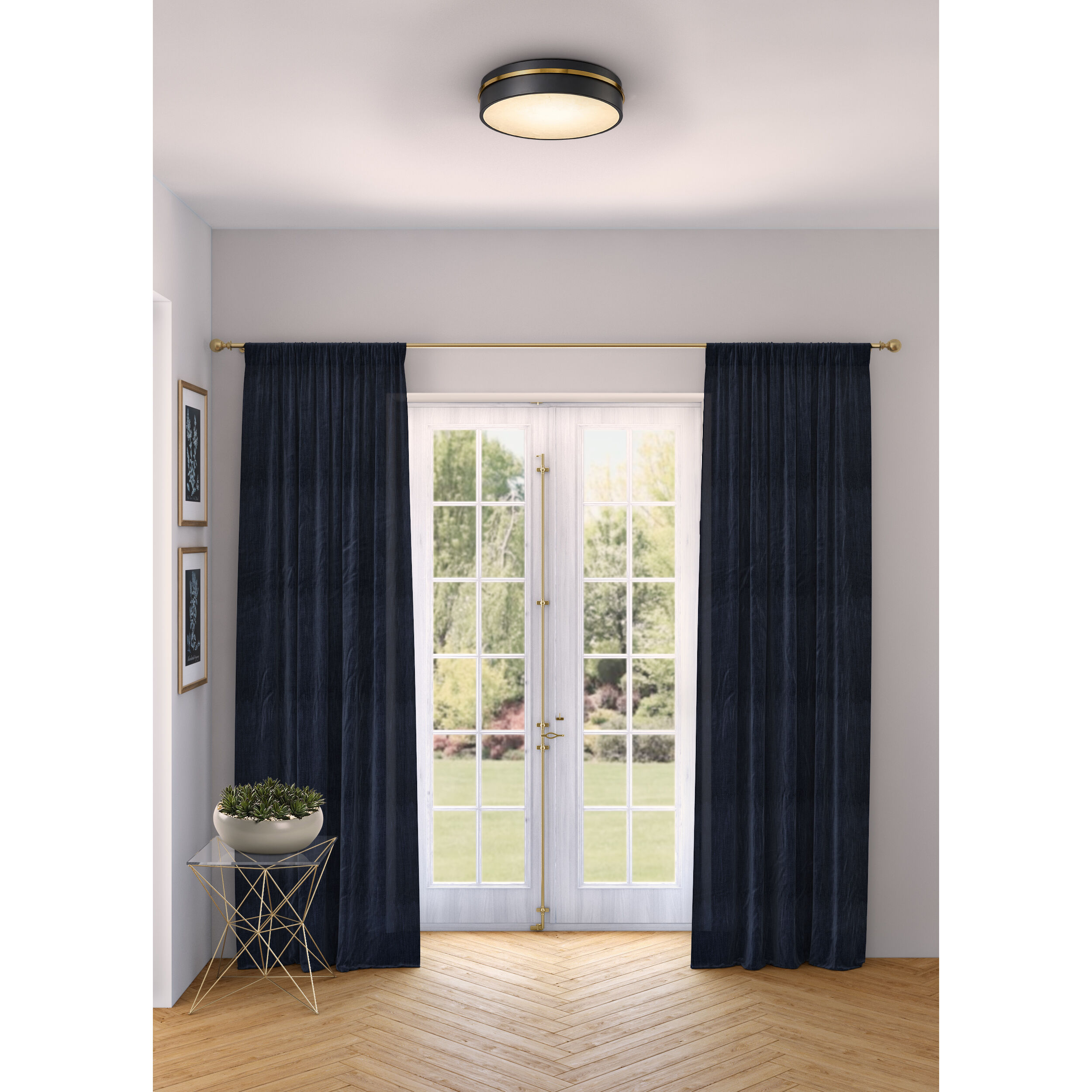 Dax LED 15.2 inch Black and Brass Flush Mount Ceiling Light