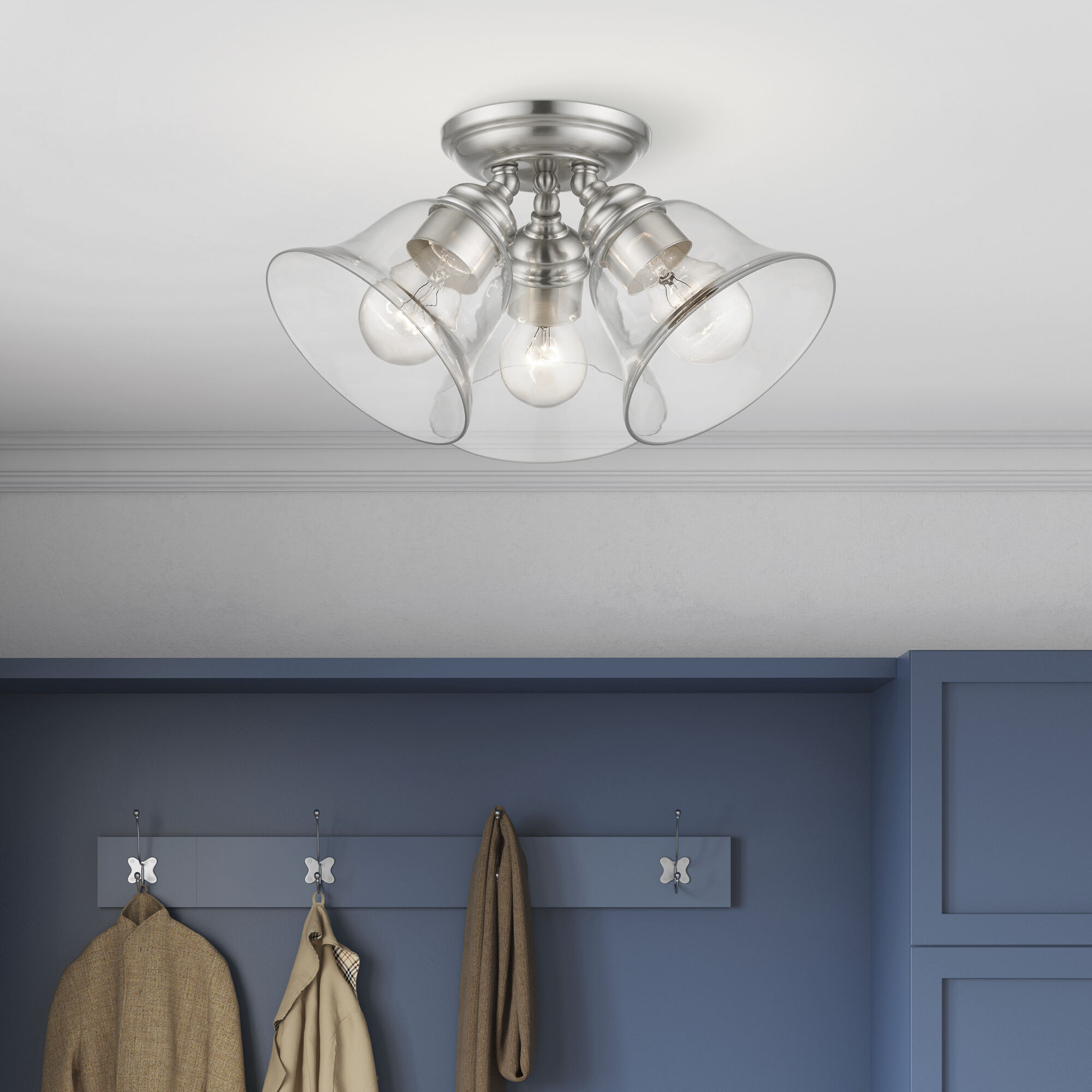 Moreland 3 Light 15 inch Brushed Nickel Semi-Flush Ceiling Light, Large