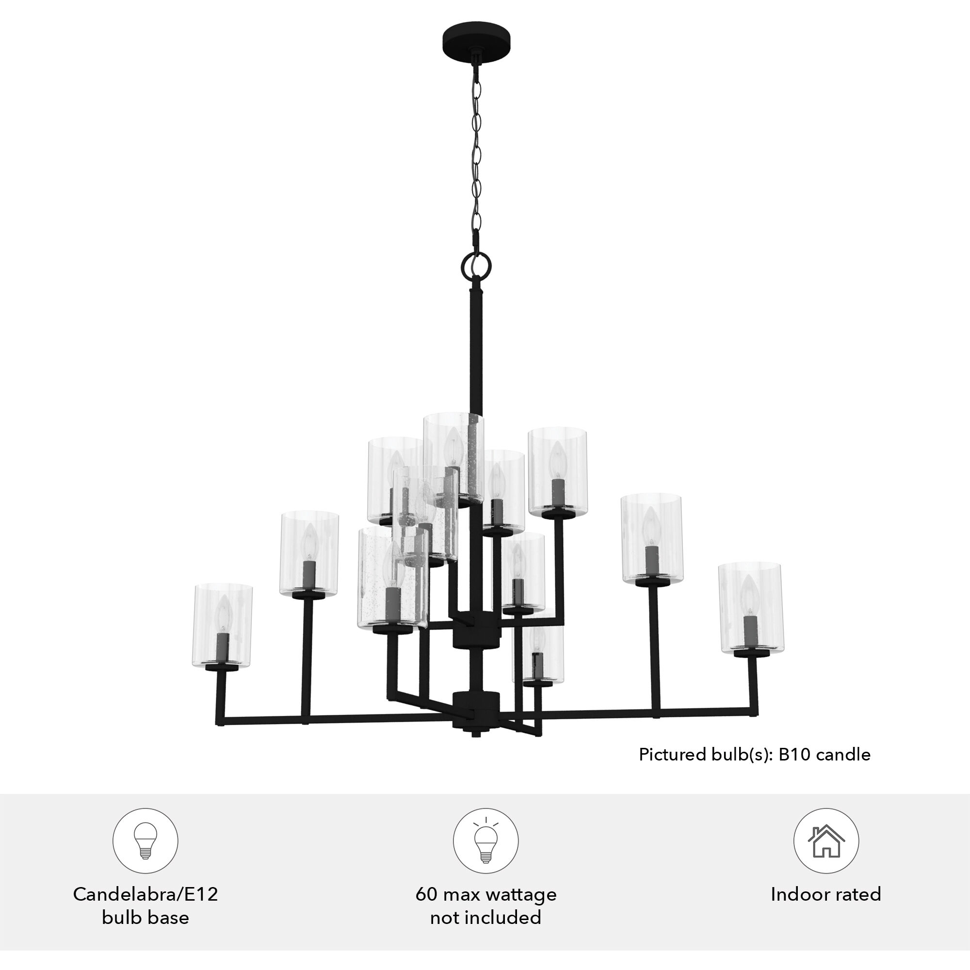 Kerrison 12 Light 40.5 inch Natural Black Iron Chandelier Ceiling Light