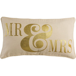 Mr. and Mrs. 20 X 6 inch White with Gold Pillow