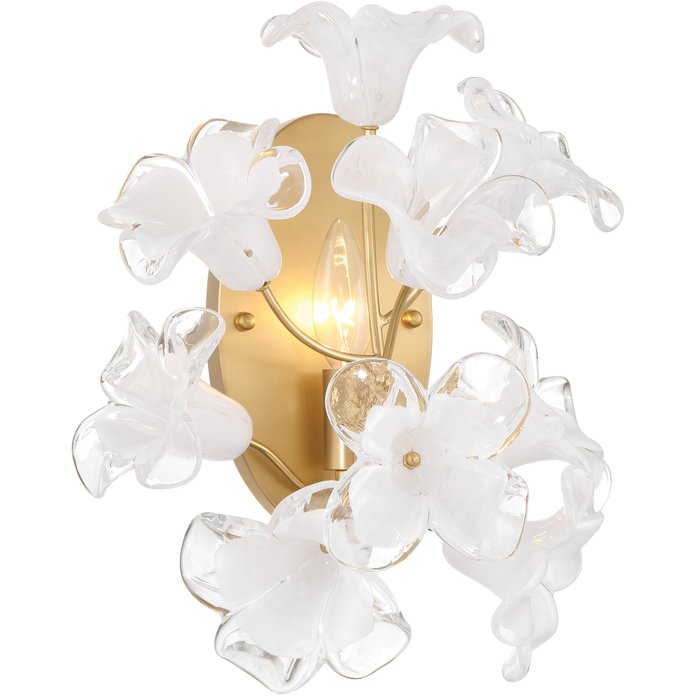 Bloome Wall Sconce Wall Light in Legacy Brass, Clear Handmade Glass