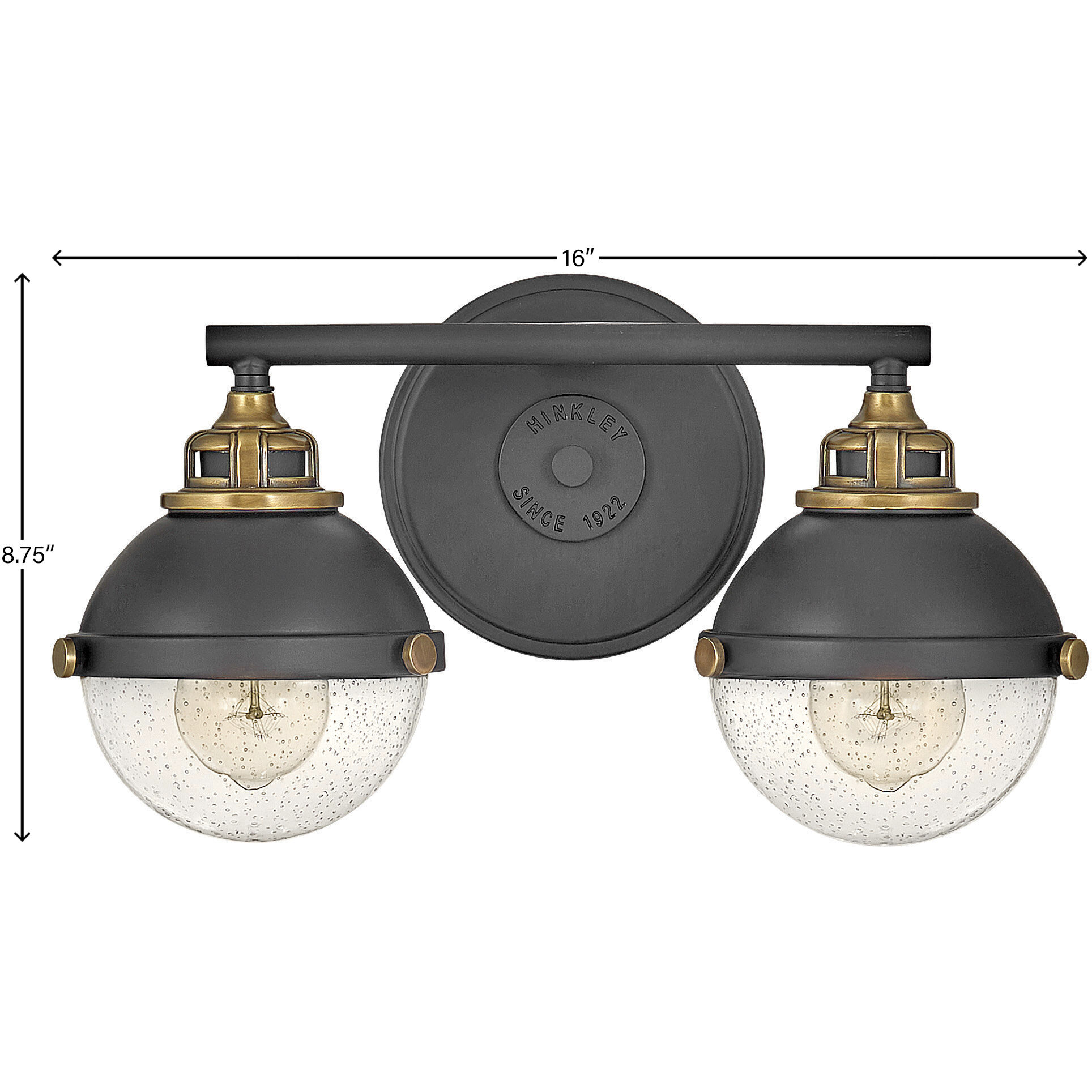 Fletcher 2 Light 16 inch Black with Heritage Brass Vanity Light Wall Light