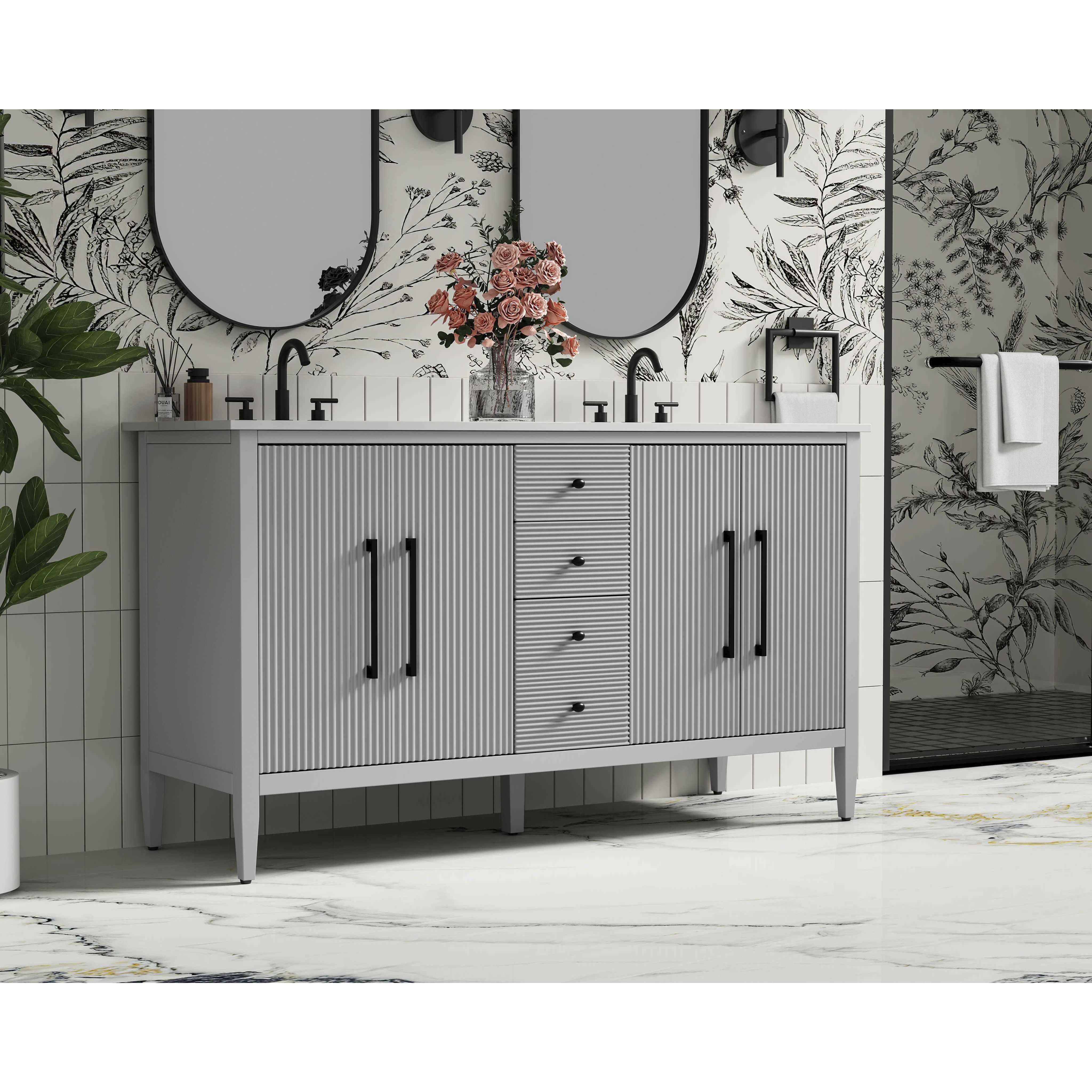 Blakely 60 X 34 inch Grey Bathroom Vanity Cabinet