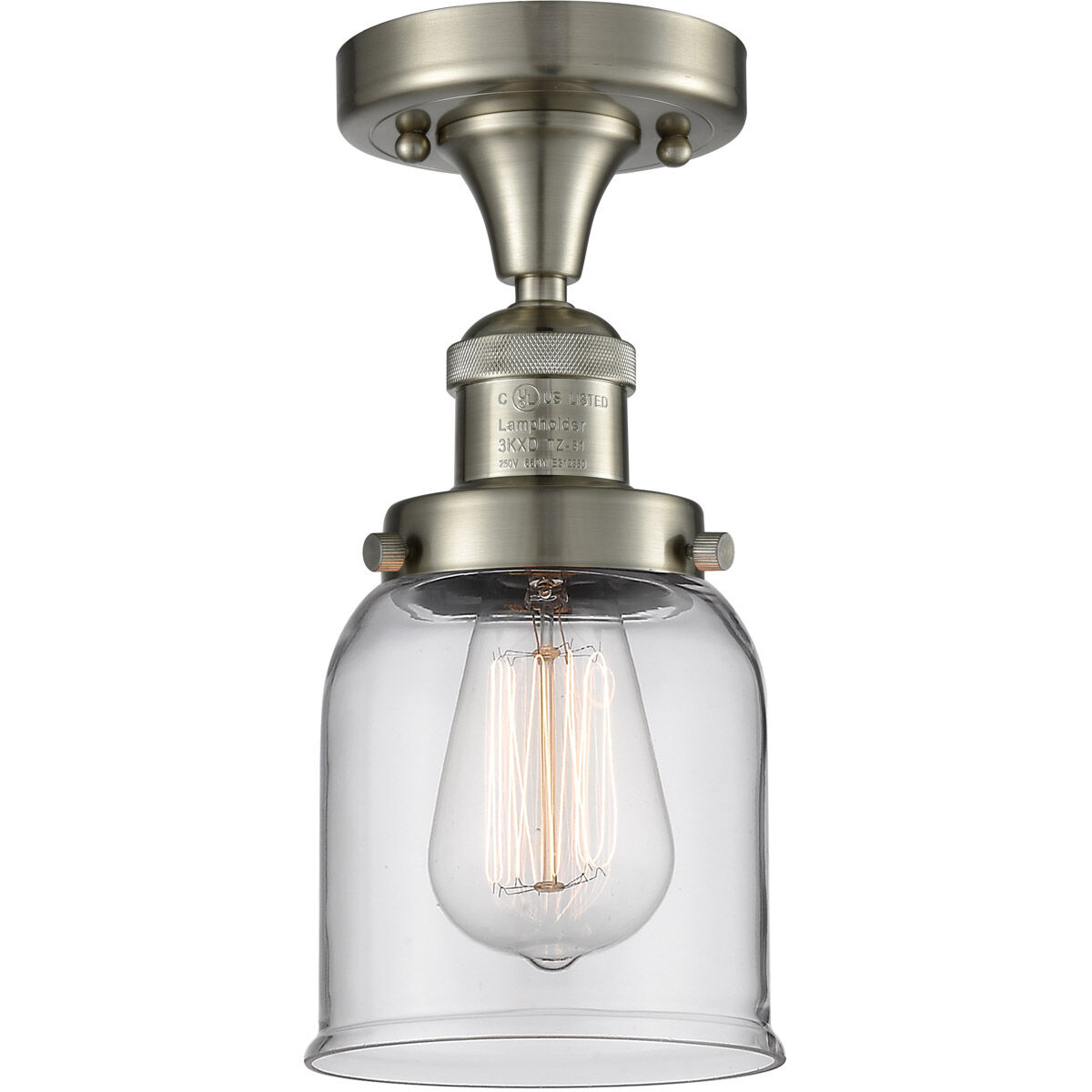 Franklin Restoration Small Bell LED 5 inch Brushed Satin Nickel Semi-Flush Mount Ceiling Light in Clear Glass, Franklin Restoration