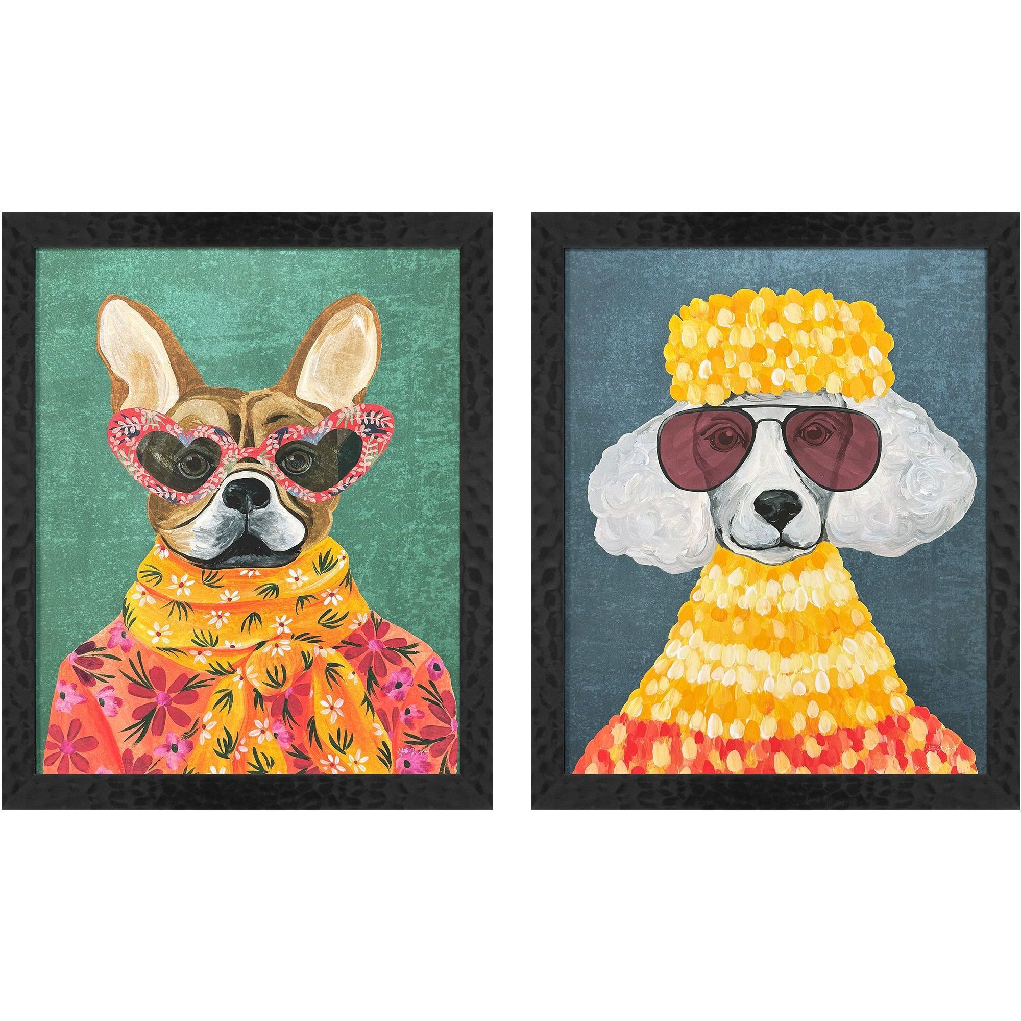 Whimsy Dog Multi and Blue and Green and Black Framed Art, Propac