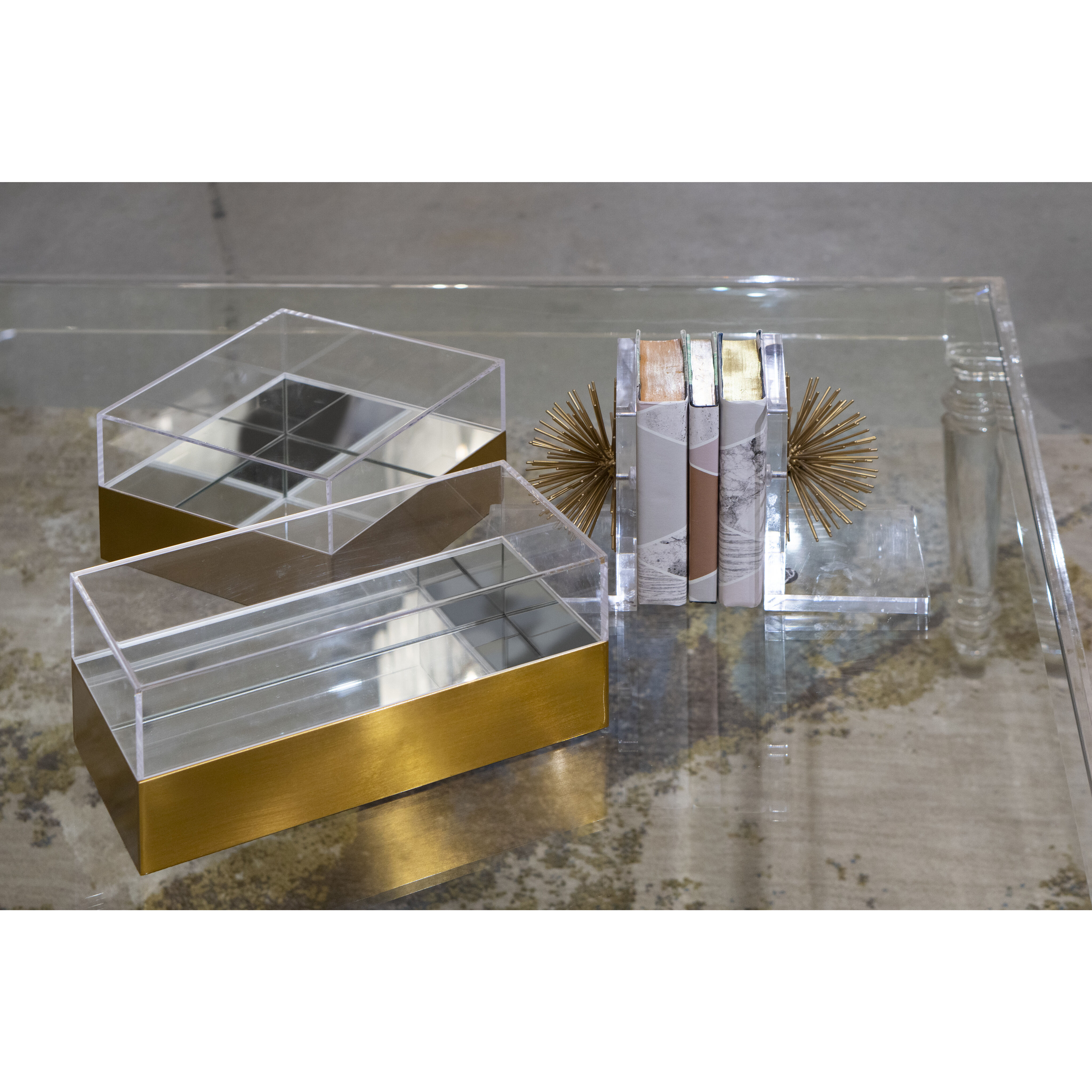 Split 14 X 7 inch Brass with Clear and Mirror Decorative Box
