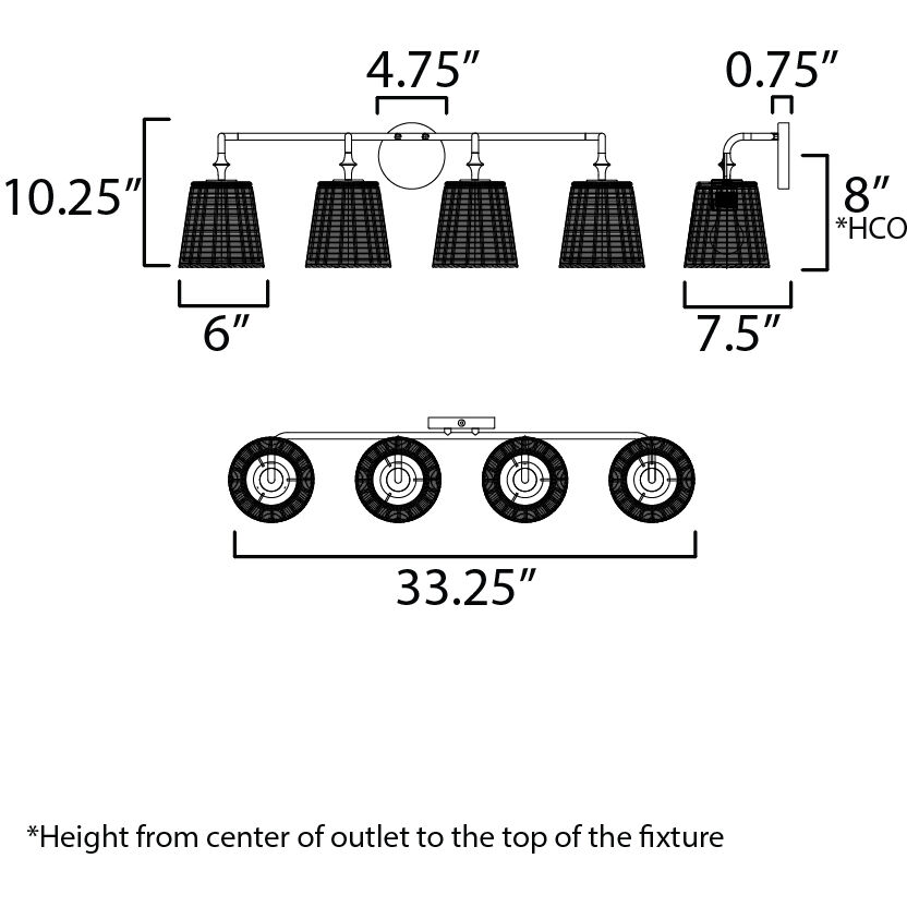 Baja 4 Light 33.25 inch Natural Aged Brass Bath Vanity Wall Light