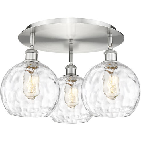 Athens Water Glass 3 Light 19.75 inch Satin Nickel Flush Mount Ceiling Light