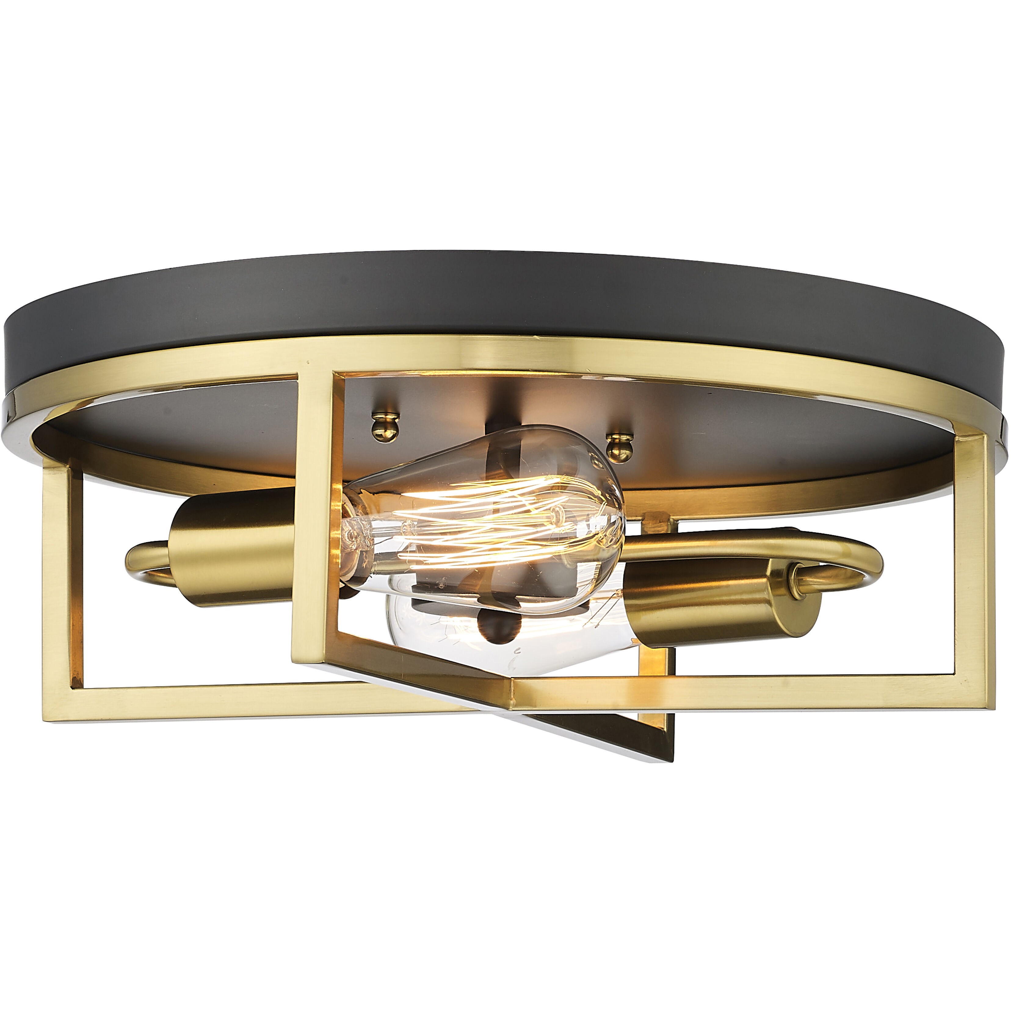 Canada 2 Light 14 inch Black and Gold Flush Mount Ceiling Light