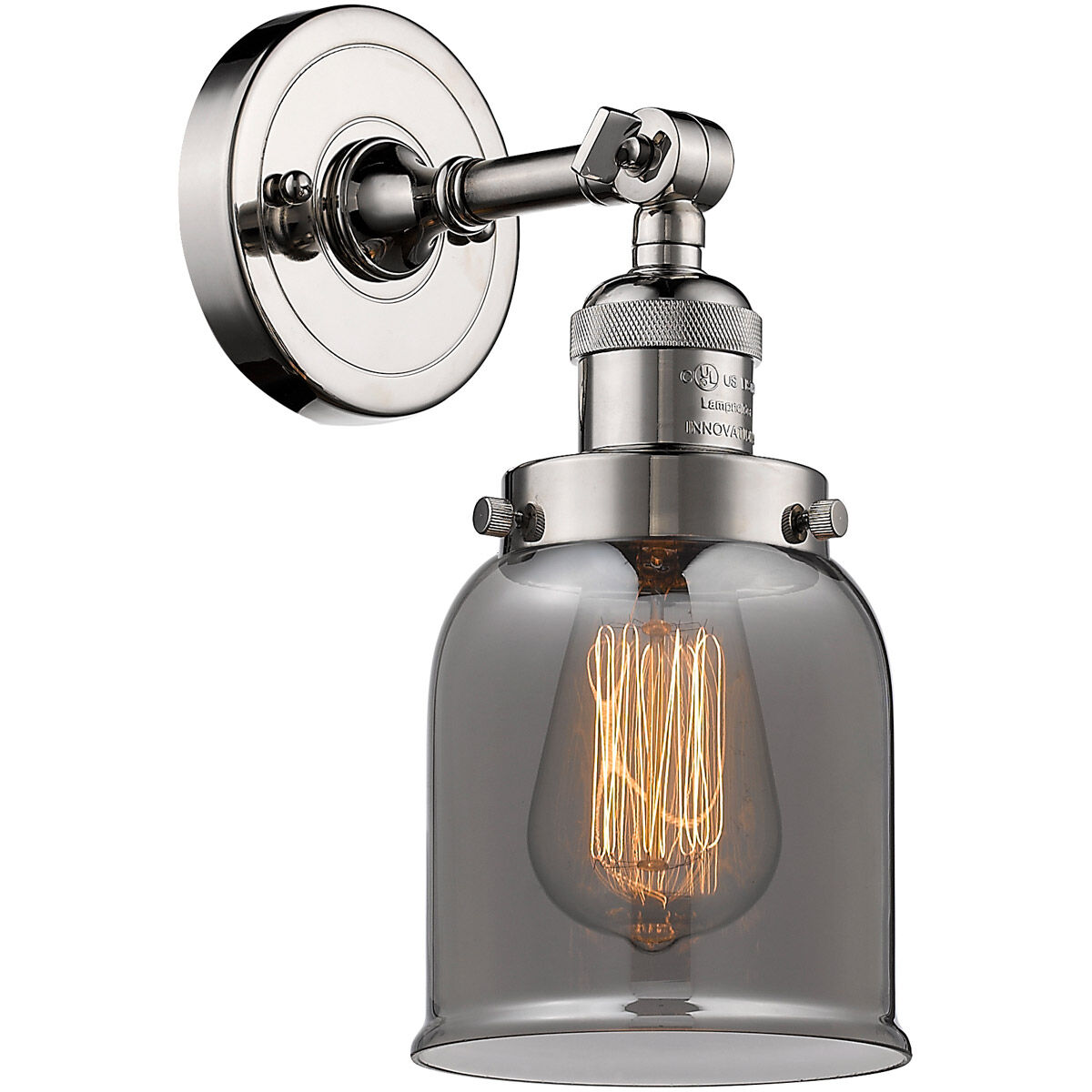 Franklin Restoration Small Bell LED 5 inch Polished Nickel Sconce Wall Light in Plated Smoke Glass, Franklin Restoration