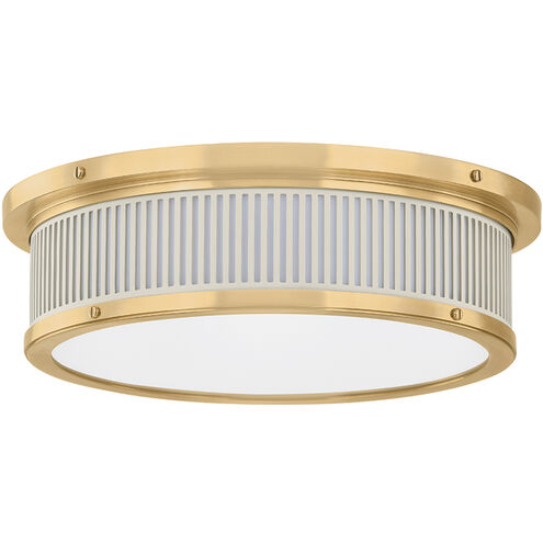 Ashdown 1 Light 14 inch Aged Brass/Off-White Flush Mount Ceiling Light