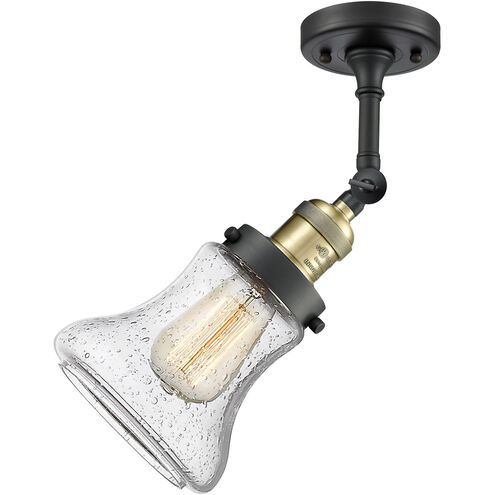 Franklin Restoration Bellmont LED 6 inch Black Antique Brass Semi-Flush Mount Ceiling Light in Seedy Glass, Franklin Restoration
