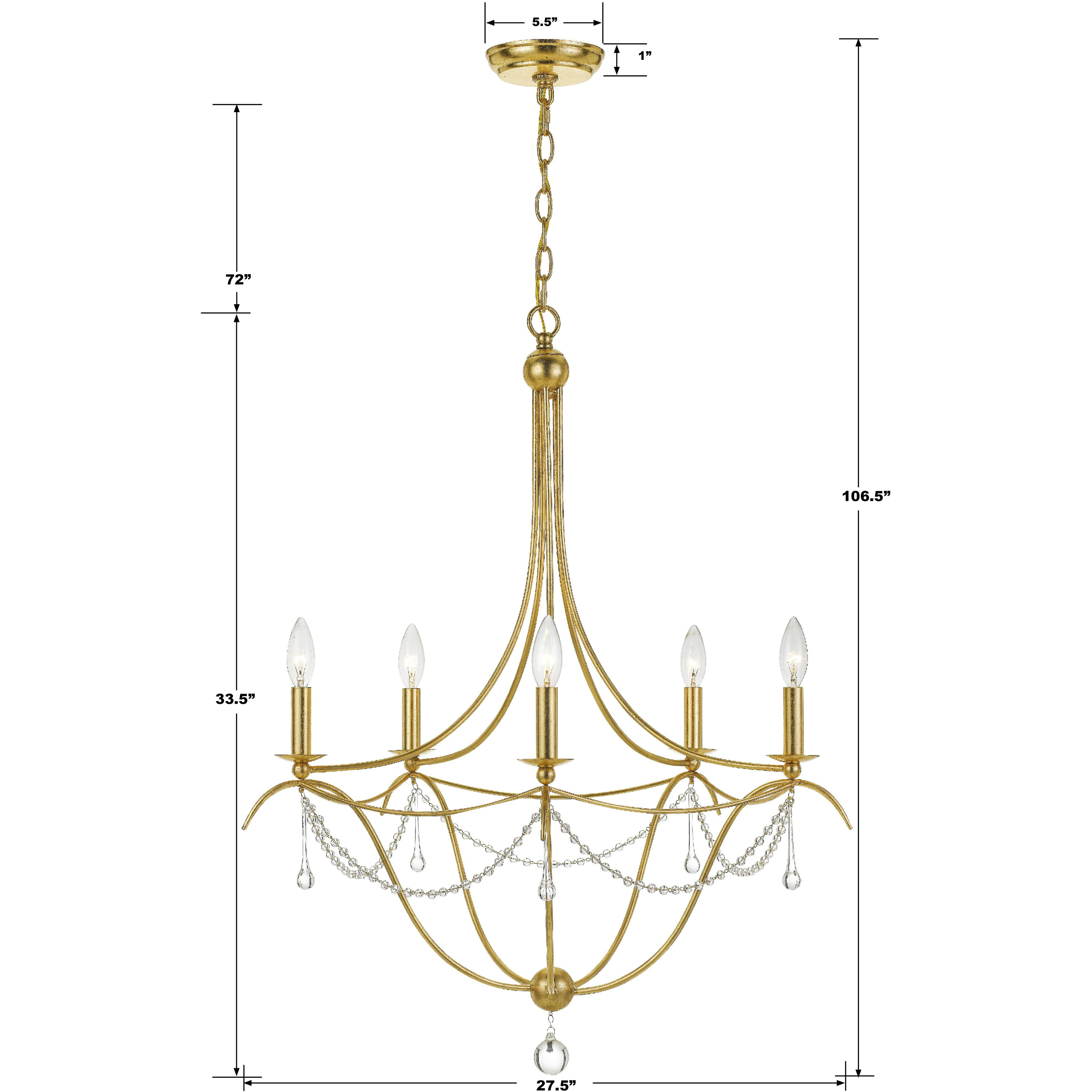 Metro 5 Light 27.5 inch Antique Gold Chandelier Ceiling Light