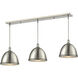 Mason 3 Light 55 inch Brushed Nickel Linear Chandelier Ceiling Light in Brushed Nickel Steel