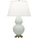 Double Gourd 31 inch 150.00 watt Matte Celadon Glazed Ceramic with Antique Brass Accents Table Lamp Portable Light in Pearl Dupioni
