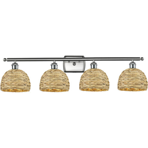 Woven Rattan 4 Light 38 inch Satin Nickel Bath Vanity Light Wall Light