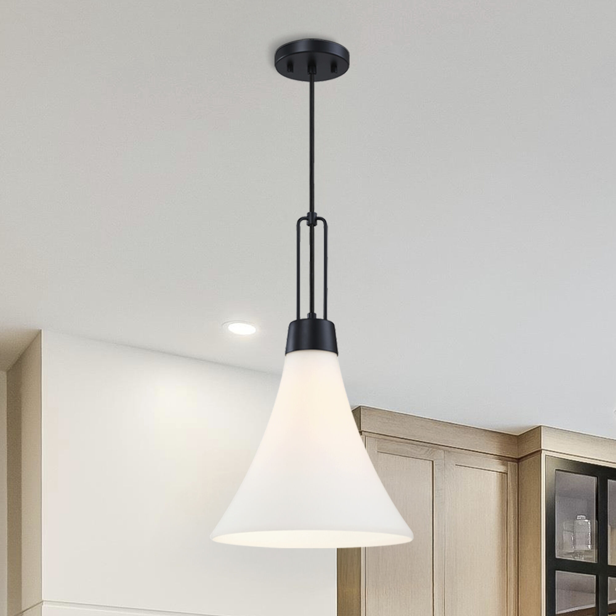Evergreen Oasis LED 12 inch Matte Black Down Pendant Ceiling Light