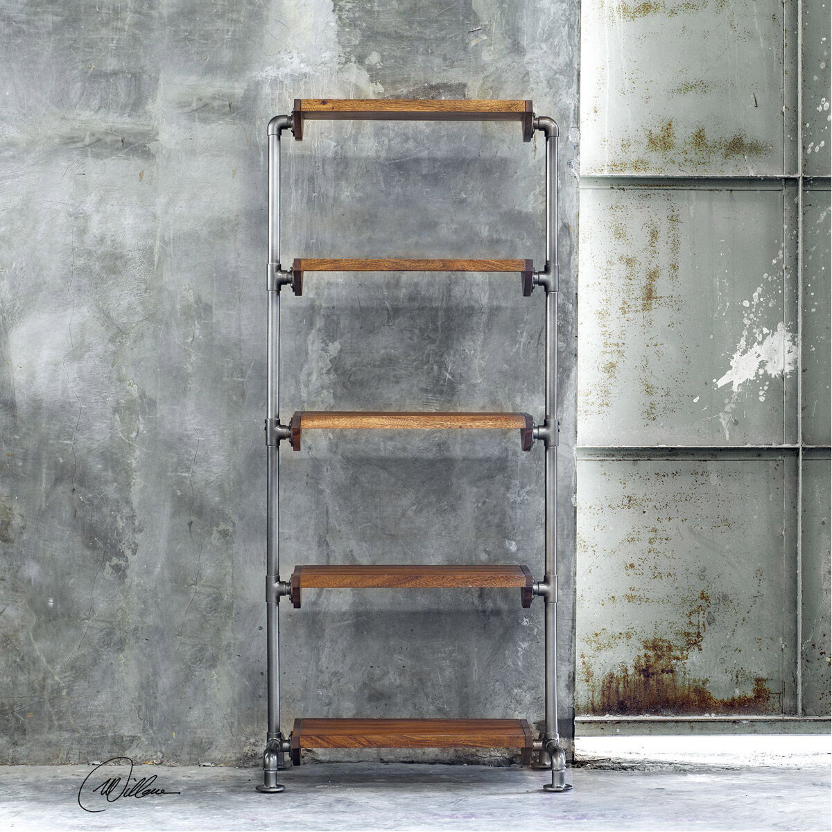 Rhordyn 72 X 30 inch Aged Gunmetal and Light Walnut Etagere