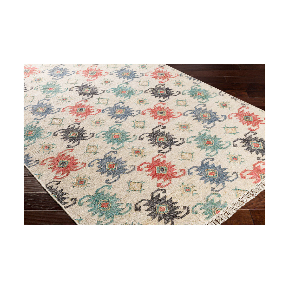 Lenora 90 X 60 inch Blue and Red Area Rug, Jute