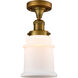 Franklin Restoration Canton LED 6 inch Brushed Brass Semi-Flush Mount Ceiling Light in Matte White Glass, Franklin Restoration