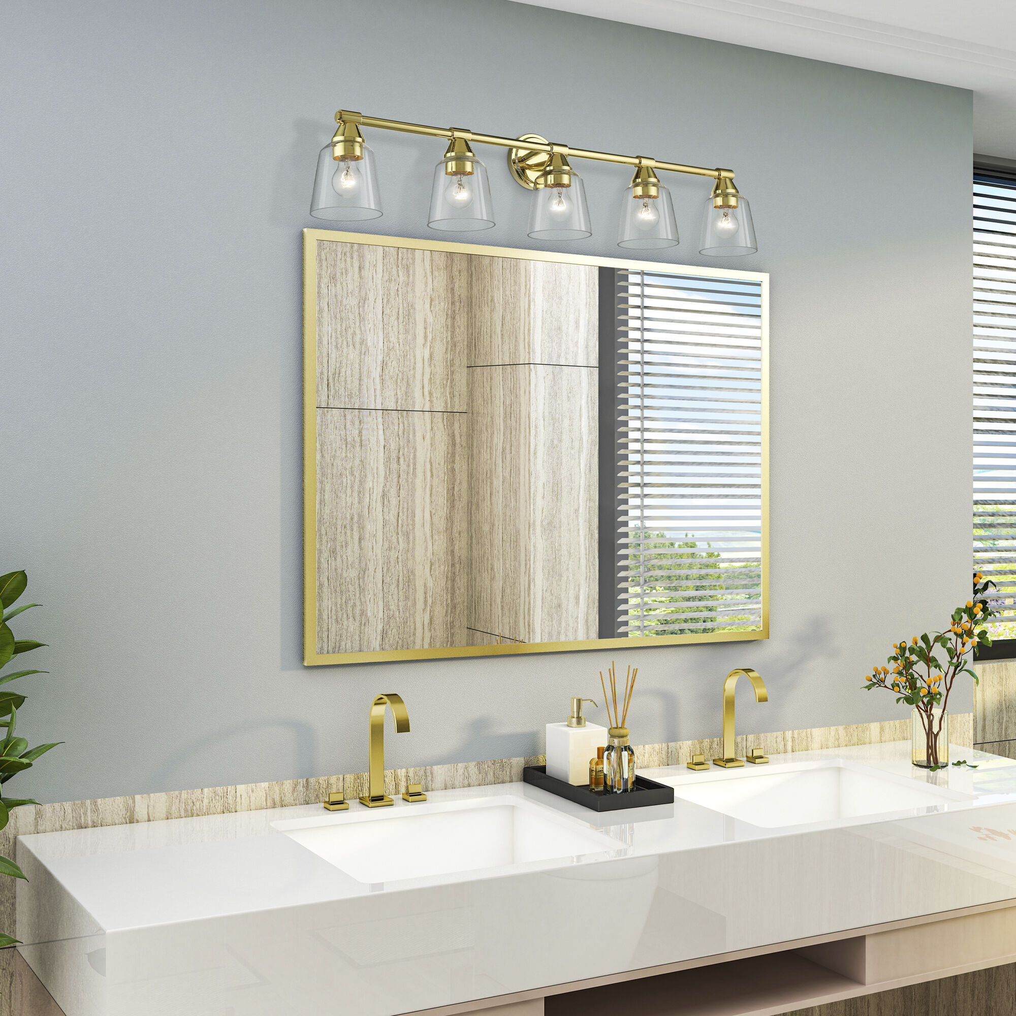 Catania 5 Light 42 inch Polished Brass Vanity Wall Sconce Wall Light, Large