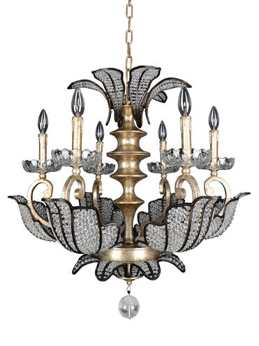 Tiepolo 6 Light 28 inch Silver Leaf Sienna Bronze Chandelier Ceiling Light