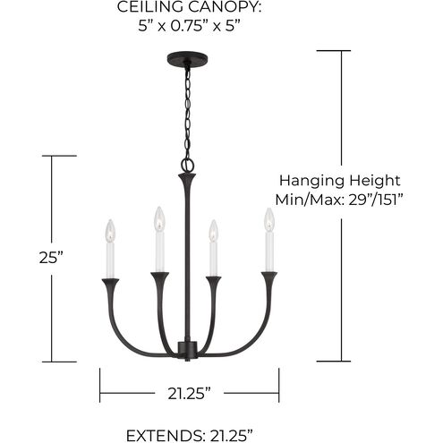 Decklan 4 Light 21.25 inch Black Iron Chandelier Ceiling Light