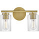 Leta 2 Light 13.75 inch Lacquered Brass Bath Light Wall Light