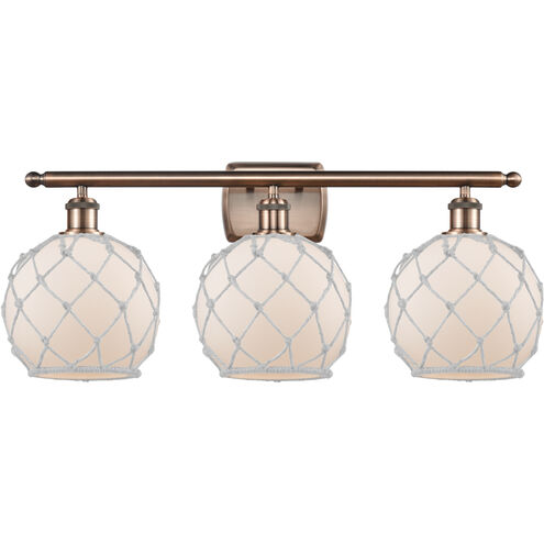 Ballston Farmhouse Rope LED 26 inch Antique Copper Bath Vanity Light Wall Light in White Glass with White Rope, Ballston