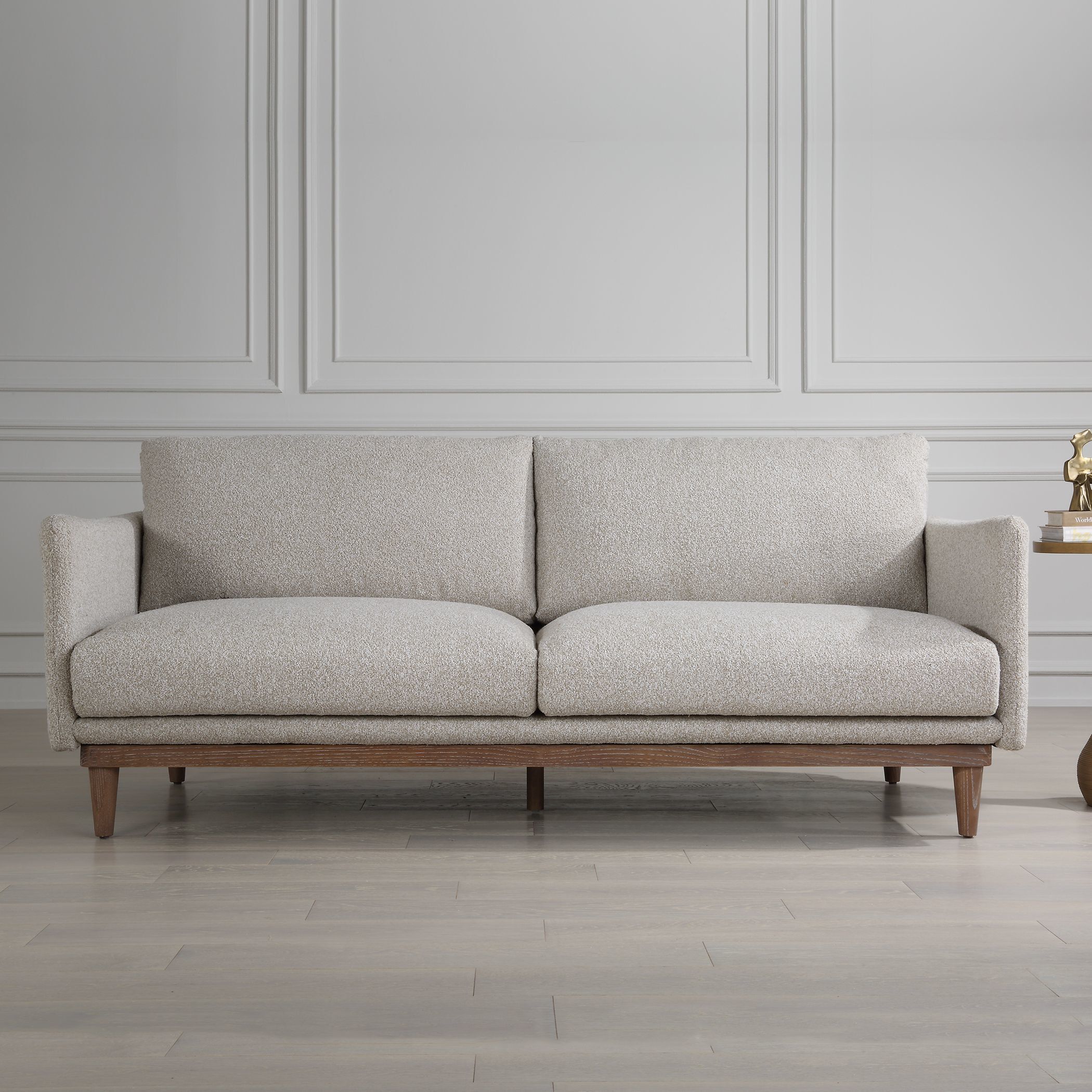 Freefall Beige Polyester and Walnut with Gray Ceruse Sofa